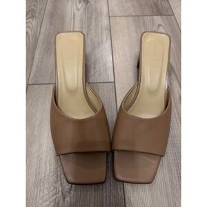 Aeyde Katti Tan Leather Square Toe Block Heel Mules Made in Italy‎ Size 41
